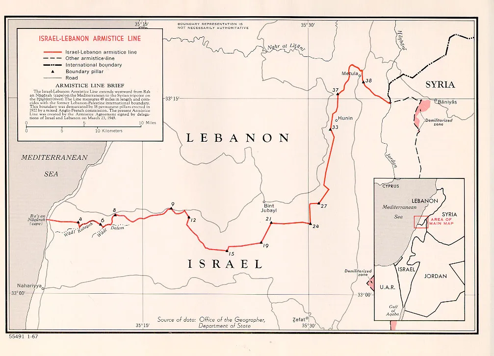 Map of Lebanon and Israel showing the Blue Line border near the frontier where Lebanese forces have yet to deploy