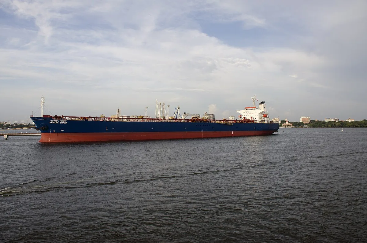 An oil tanker at port amid the US naval blockade of Iran