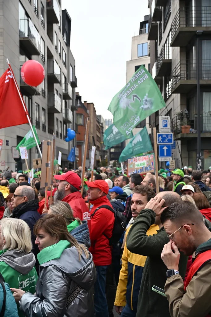 Protesters march in Brussels during a demonstration