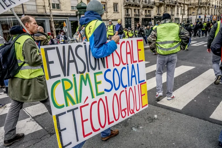 Yellow Vest protesters marching in Paris during cost-of-living demonstrations