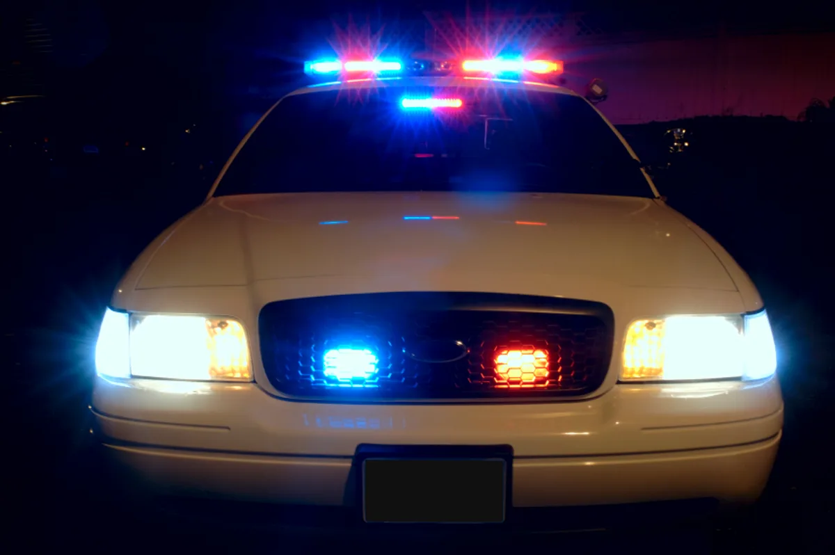 Police car with emergency lights on