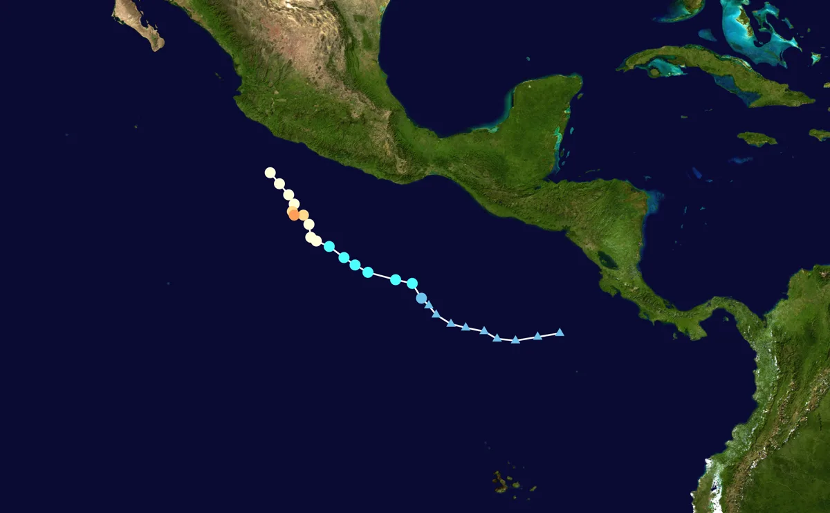 Forecast track map showing Hurricane Trudy's path toward Mexico's Pacific coast
