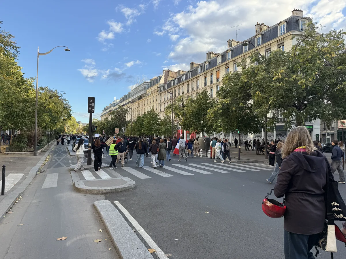 Riots in Paris: marchers on Boulevard Voltaire in Paris's 11th arrondissement, October 17, 2026