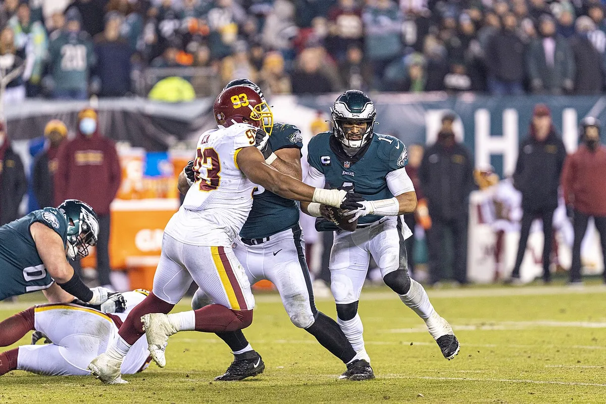 Eagles quarterback Jalen Hurts during a 2021 game in Philadelphia