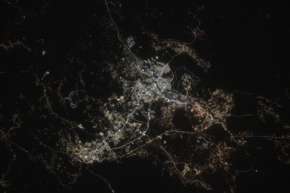 Night view of Abha and Khamis Mushait in southwestern Saudi Arabia, where Houthi missiles were intercepted