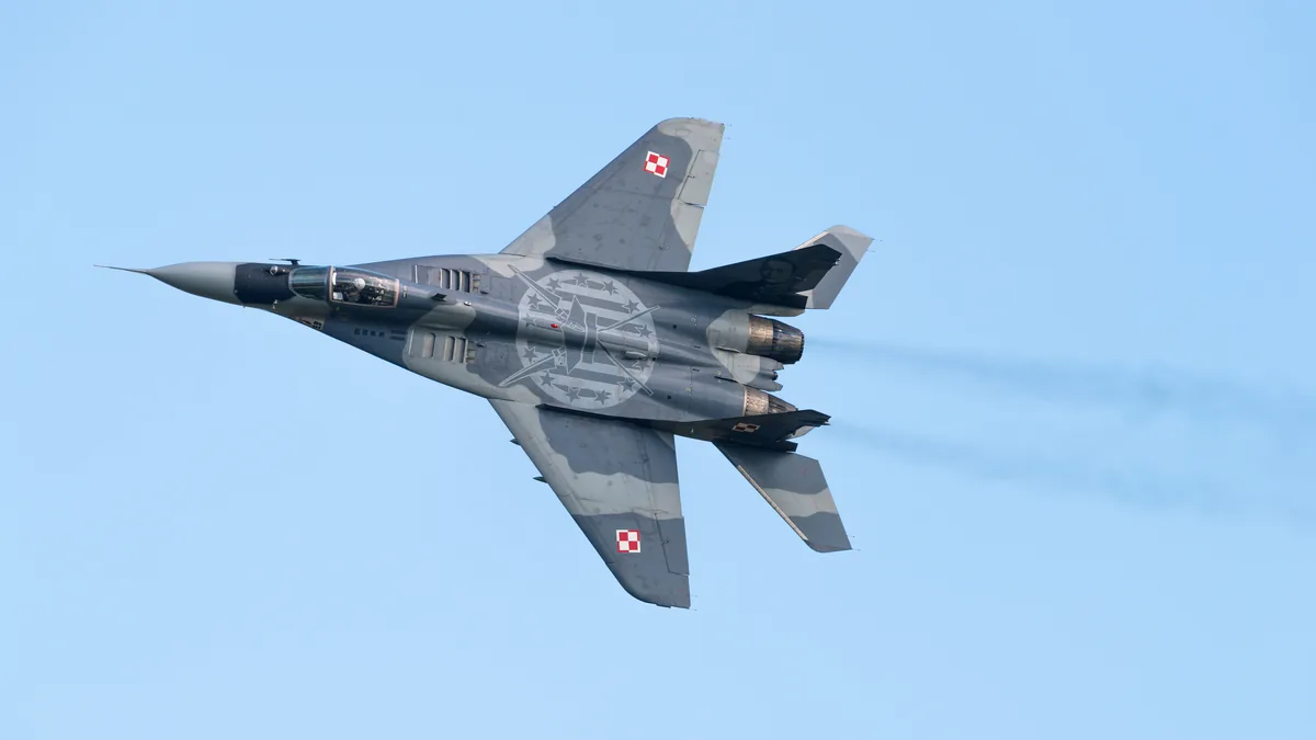 MiG-29 fighter jet — a Bulgarian MiG-29 escorted the airliner to Sofia after the bomb threat on the plane