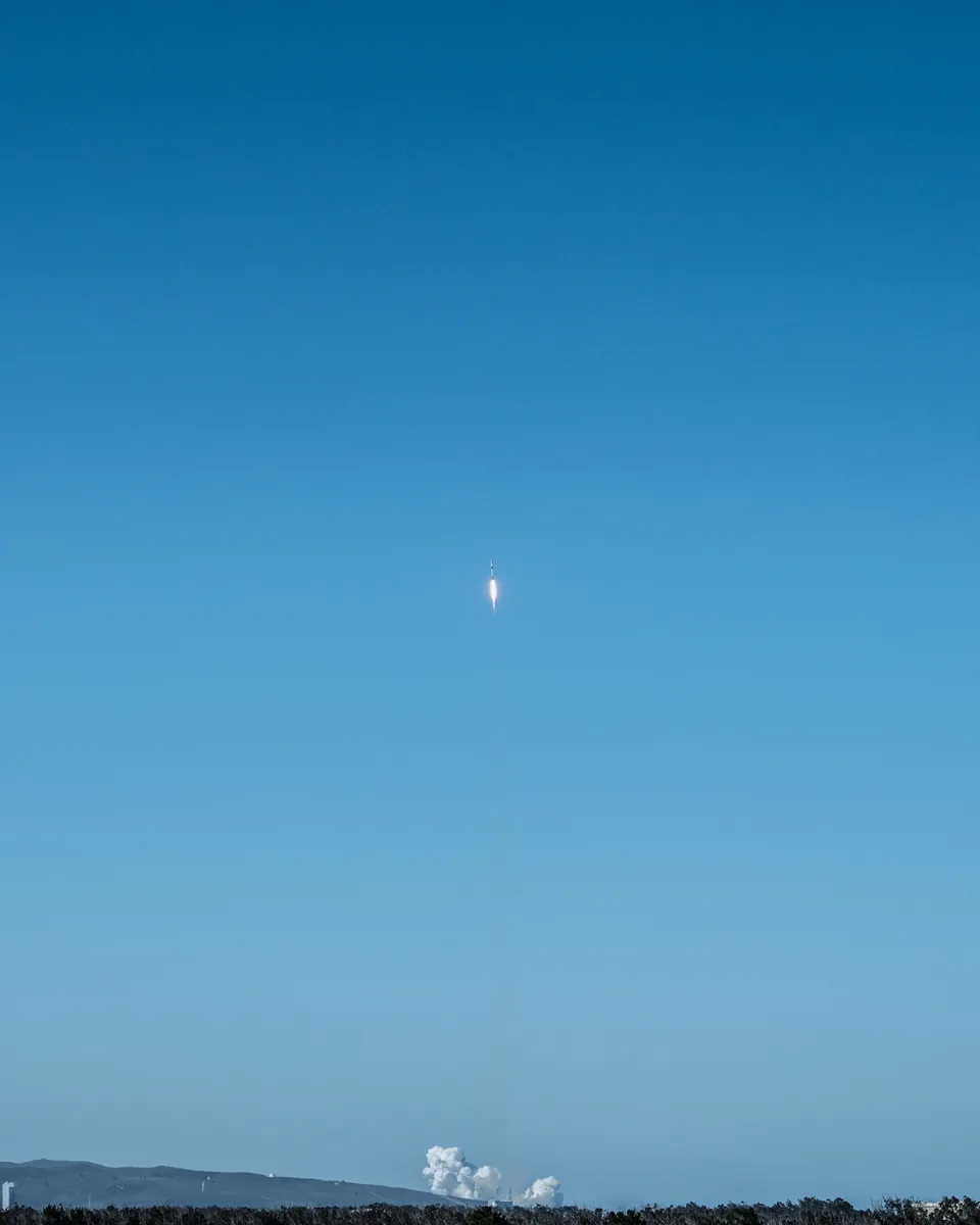 A SpaceX Falcon 9 rocket carrying Starlink satellites lifts off from Vandenberg Space Force Base, California