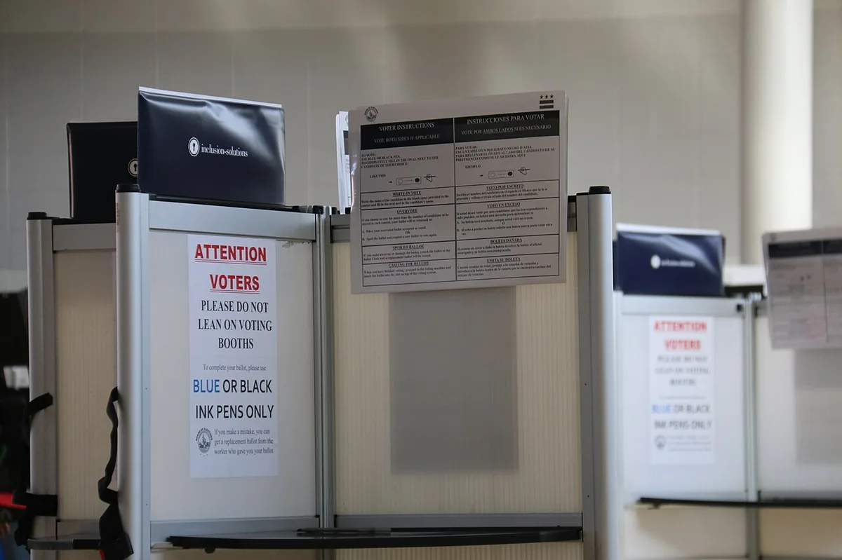 Voting booths at a US polling station ahead of the November midterm elections