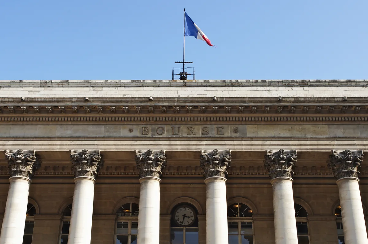 Historic Palais Brongniart stock exchange in Paris — French government bonds sold off as weekend protests spooked investors