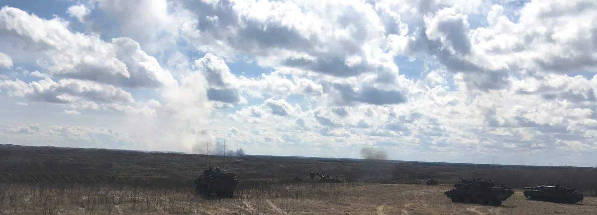 Canadian combat team during a live-fire training exercise at Wainwright, Alberta